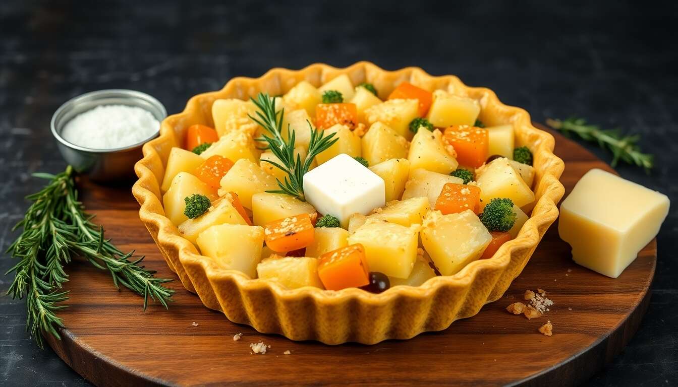 Tourte végétalienne de pommes de terre et légumes au romarin
