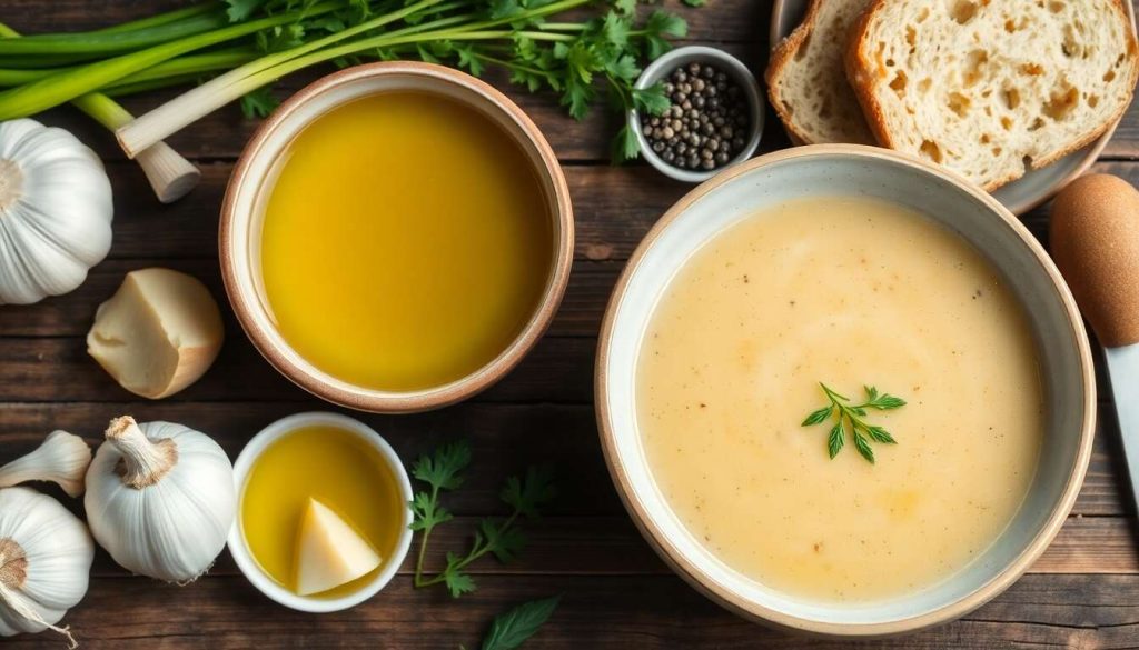 Délicieuse soupe à l'ail avec croûtons maison