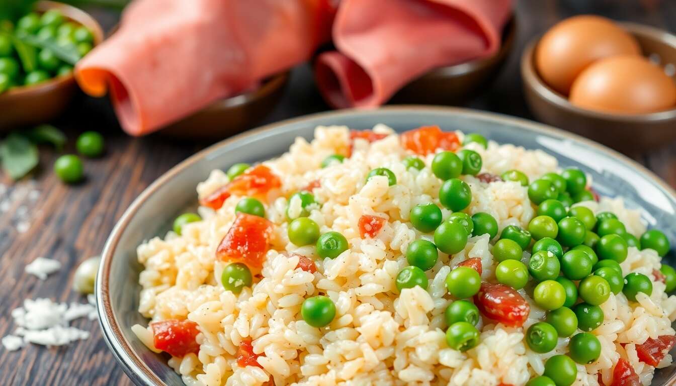 Risotto gourmand aux deux jambons et petits pois