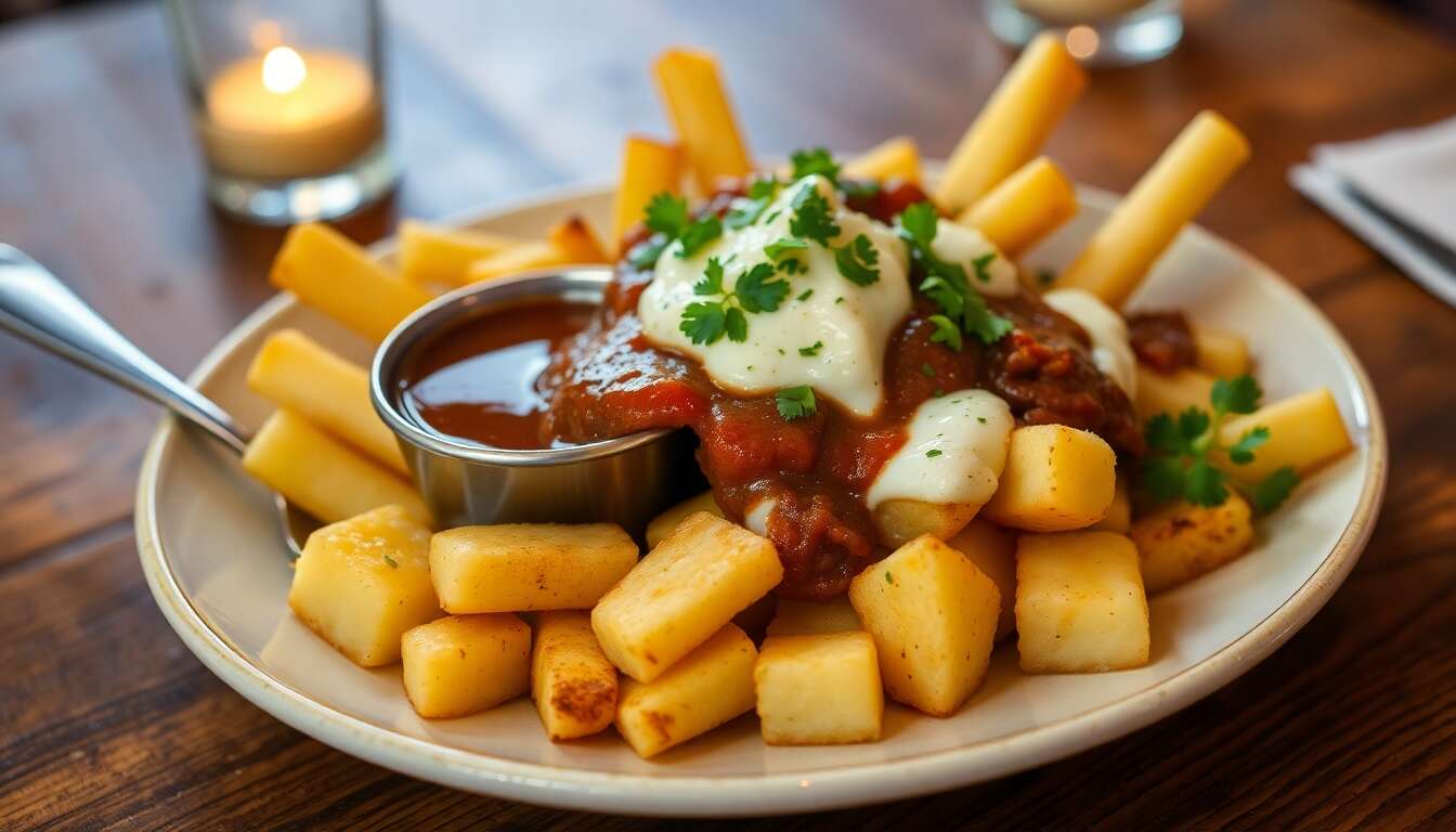 Poutine végétarienne : recette maison avec sauce brune et fromage végétal