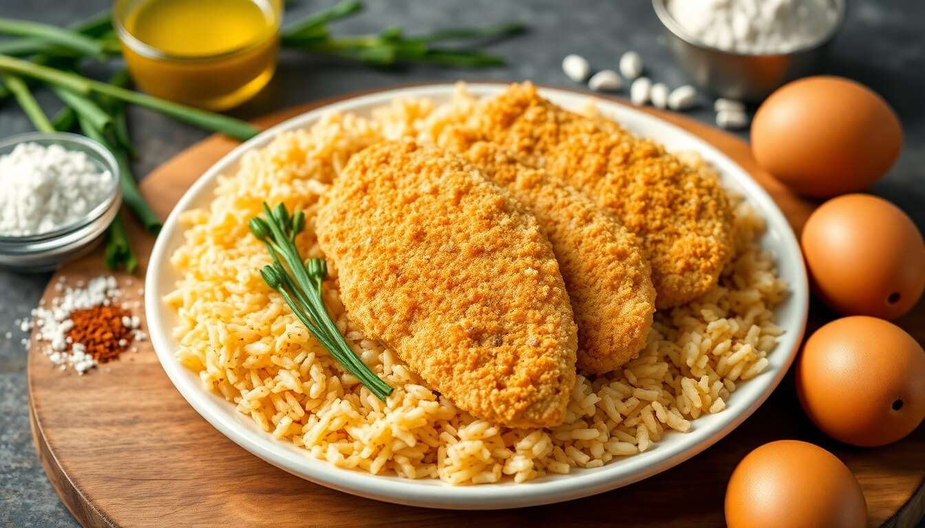 Blancs de poulet panés au riz Tigre : recette savoureuse