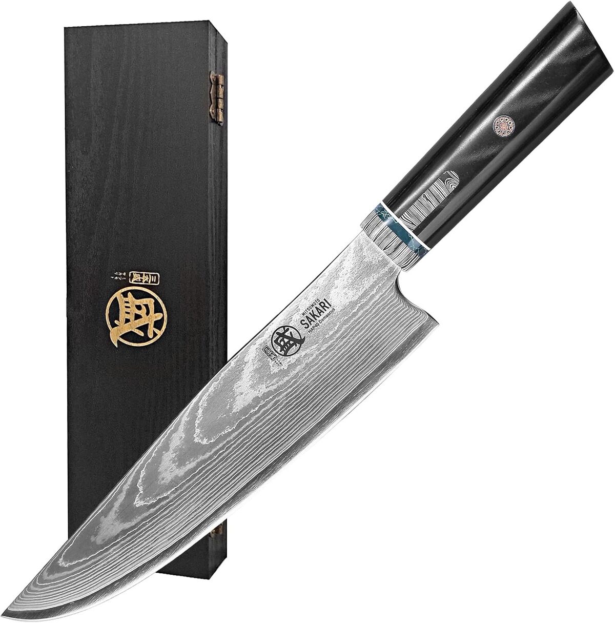 Test Mitsumoto Sakari : couteau de cuisine Kiritsuke 20 cm en acier Damas