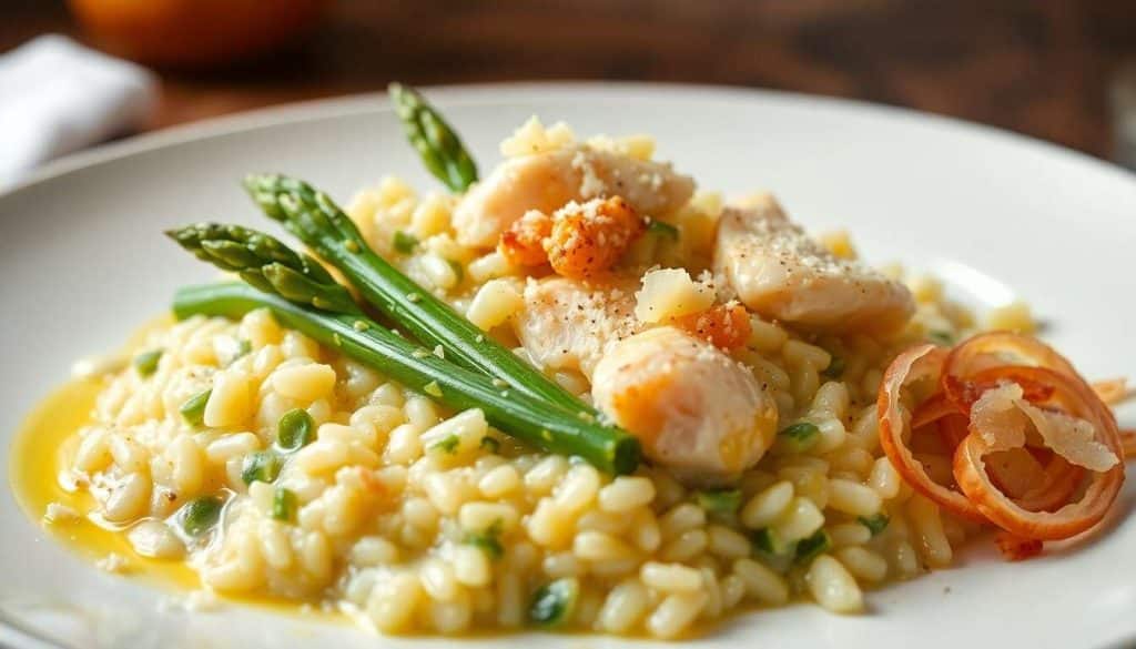 Risotto aux asperges vertes et poulet : recette savoureuse facile à préparer