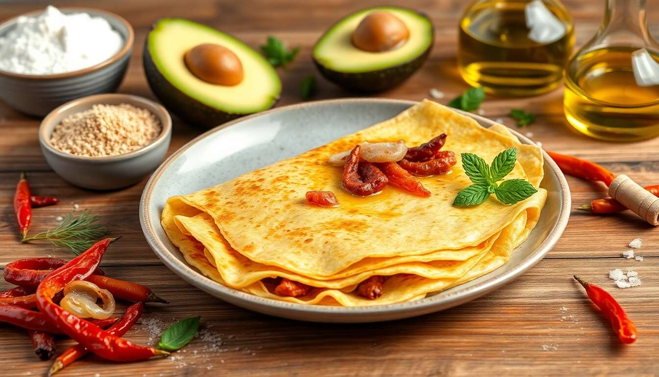 Crêpes à l'avocat, oignons et poivrons caramélisés : une recette savoureuse