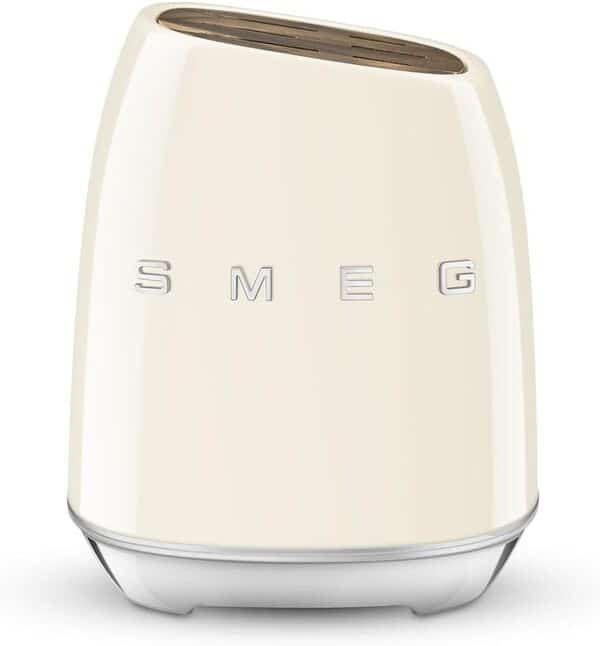 Smeg, Bloc de Couteaux KBSF02CR, 6 Couteaux Inclus en Acier Inoxydable, Corps de Bloc en Acier Inoxydable et Fente pour Couteau en Bois d’Acacia, Crème
