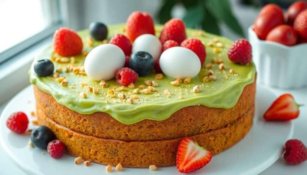 Cake thé vert : recette pistache et fruits rouges