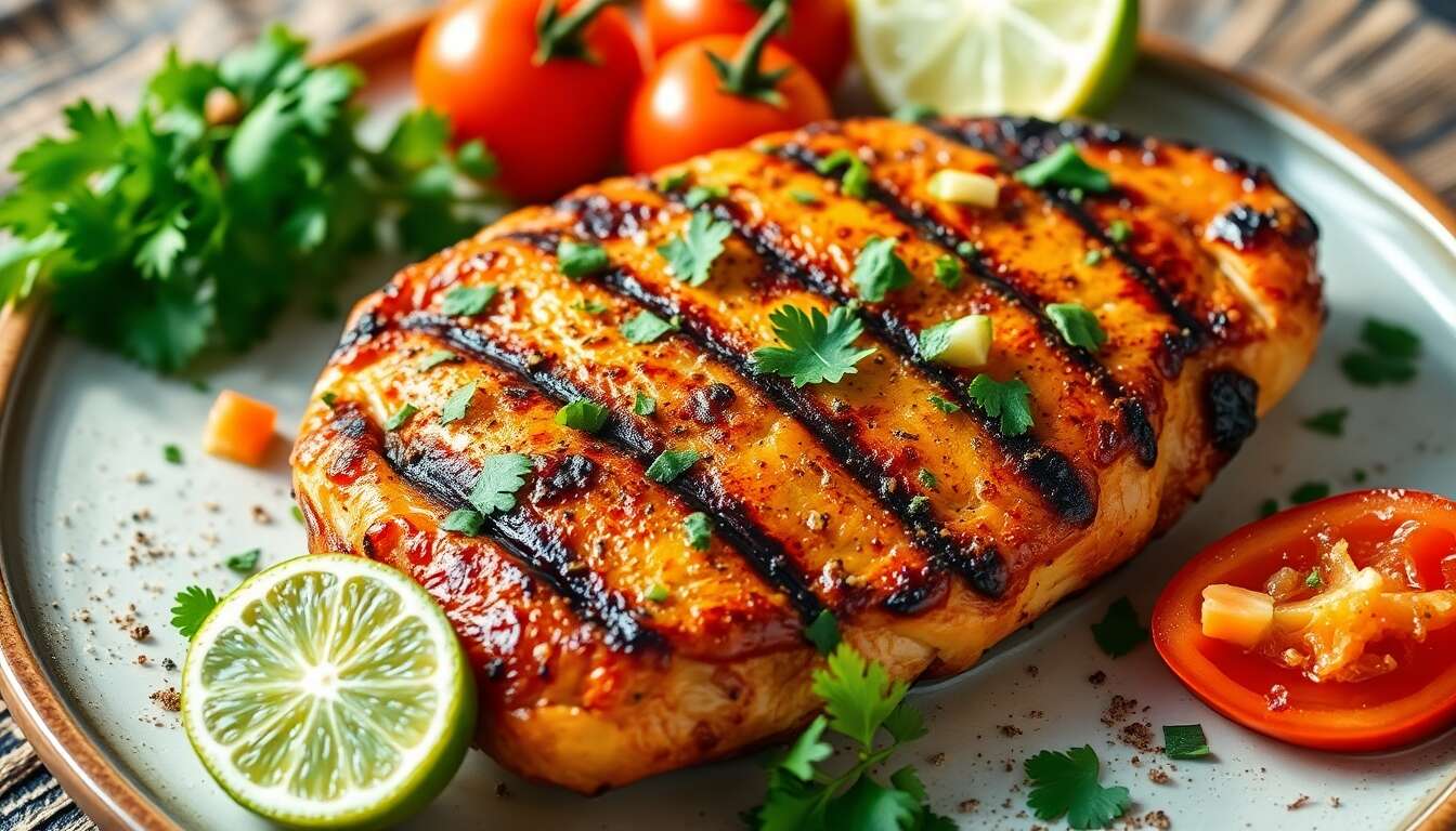 Poulet mariné grillé : recette aux tomates et citron vert