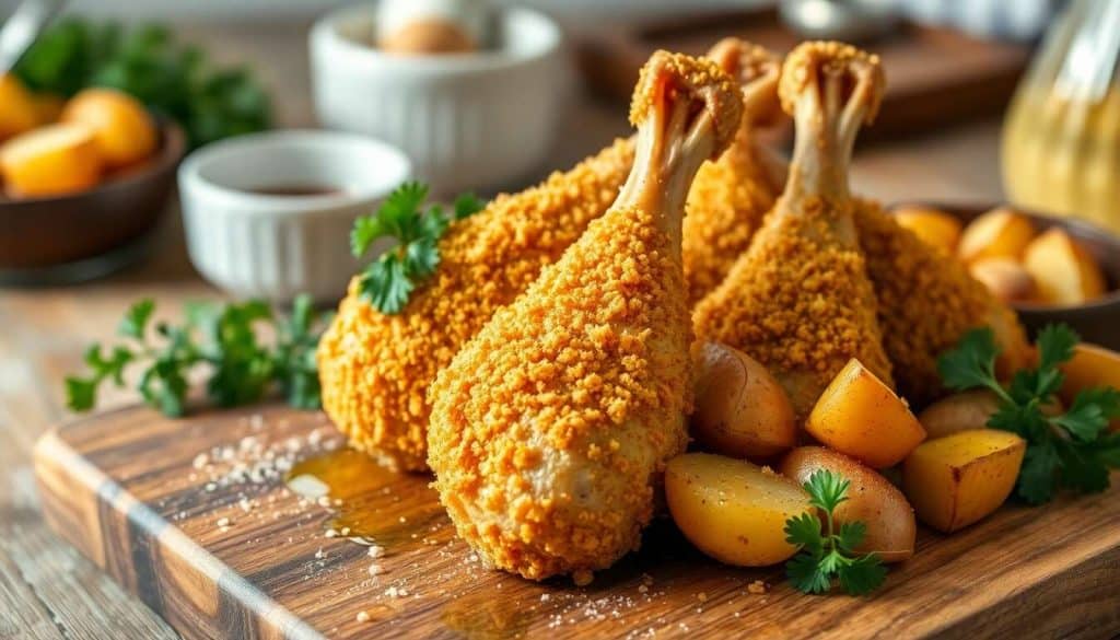 Recette cuisses de poulet panées et pommes de terre au four faciles