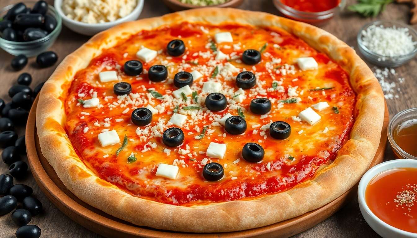 Pizza aux olives et deux fromages : recette savoureuse maison