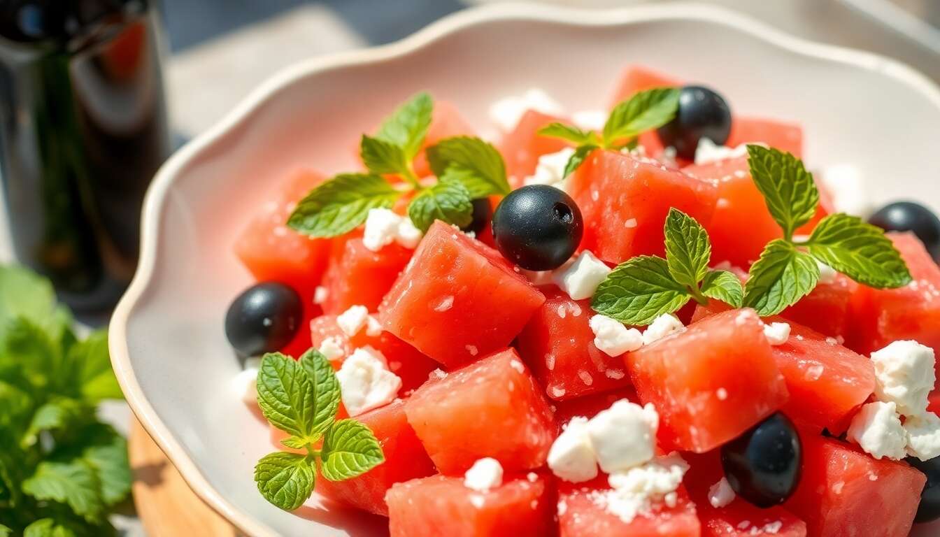 Salade de feta à la pastèque : fraîcheur estivale