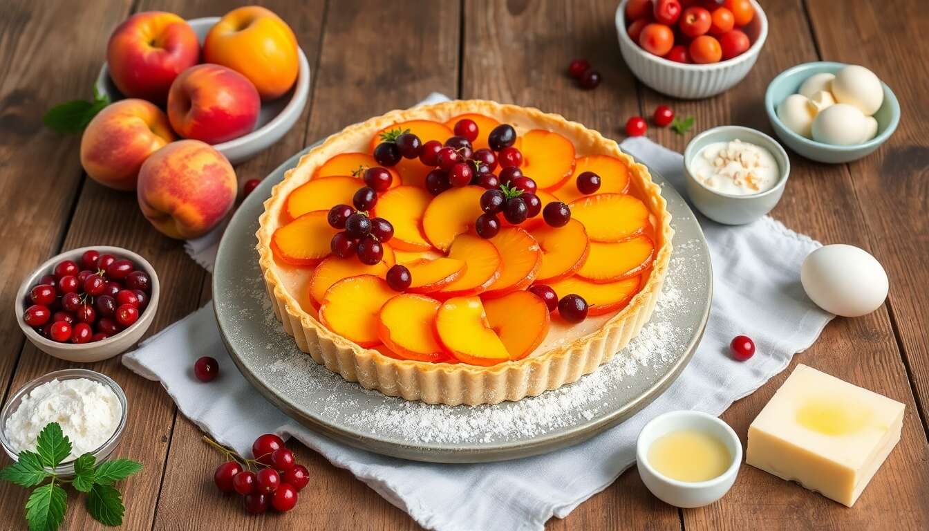 Tarte aux pêches et groseilles : recette gourmande et fruitée