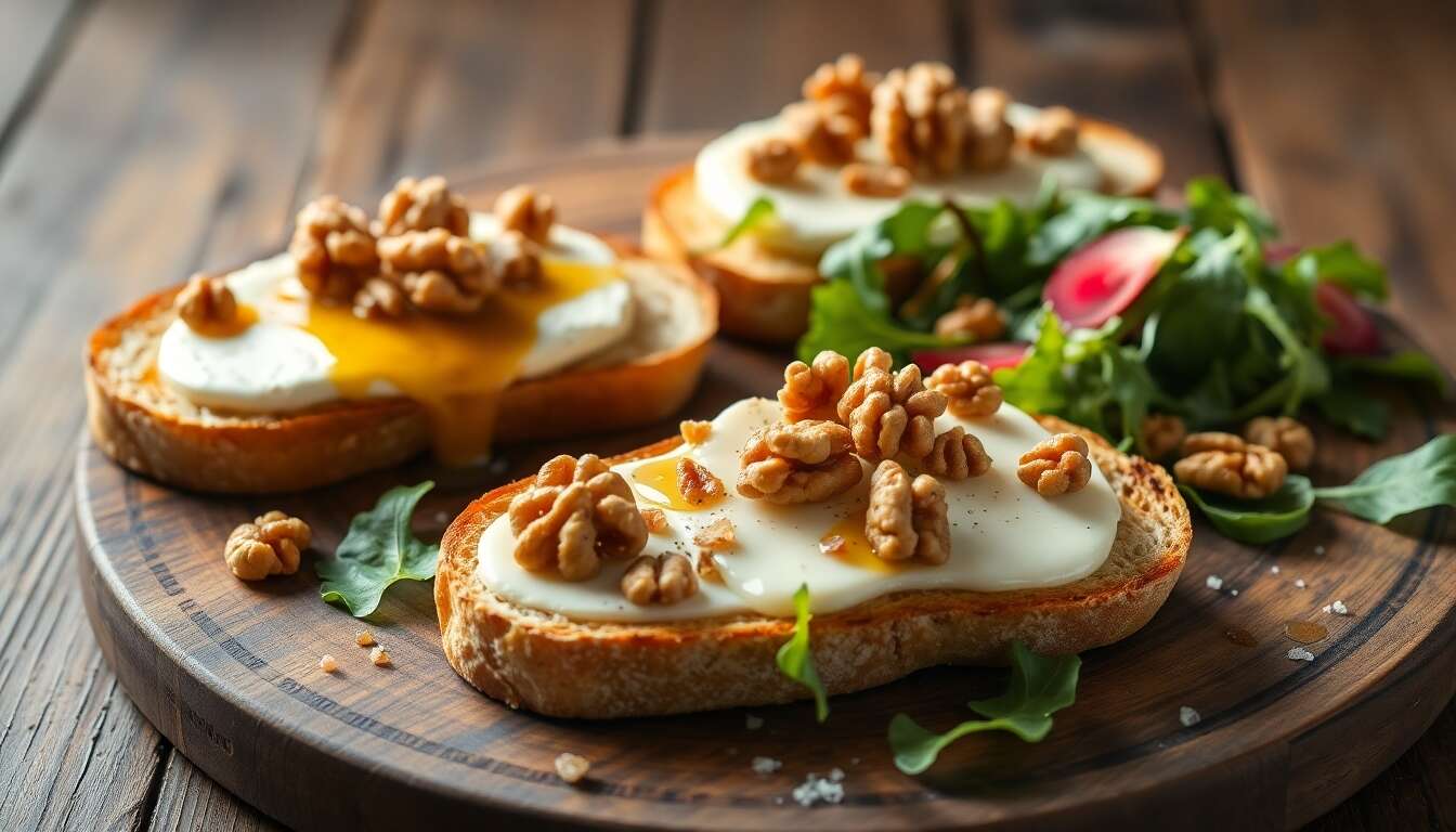 Tartines au chèvre : recette sur lit de salade croquante