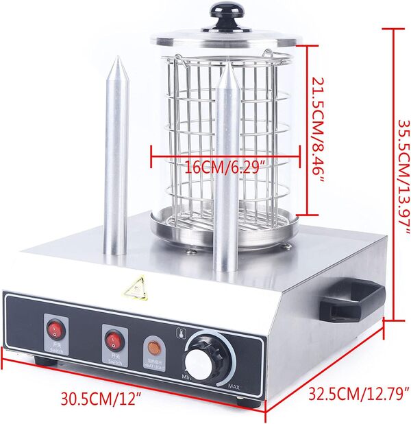 Hot-Dog Machine Professionnel Avec 2 Brochettes Chauffantes Chauffe Saucisses Appareils Restaurant Pour Saucisses Et RéChauffer Petits Pains Appareils à Hot Dog