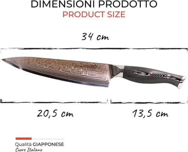 Totiko Japan Knives, Couteau de cuisine professionnel japonais, CHEF DAMASCATO YOSHINAKA 20.5 CM - 8 INCH