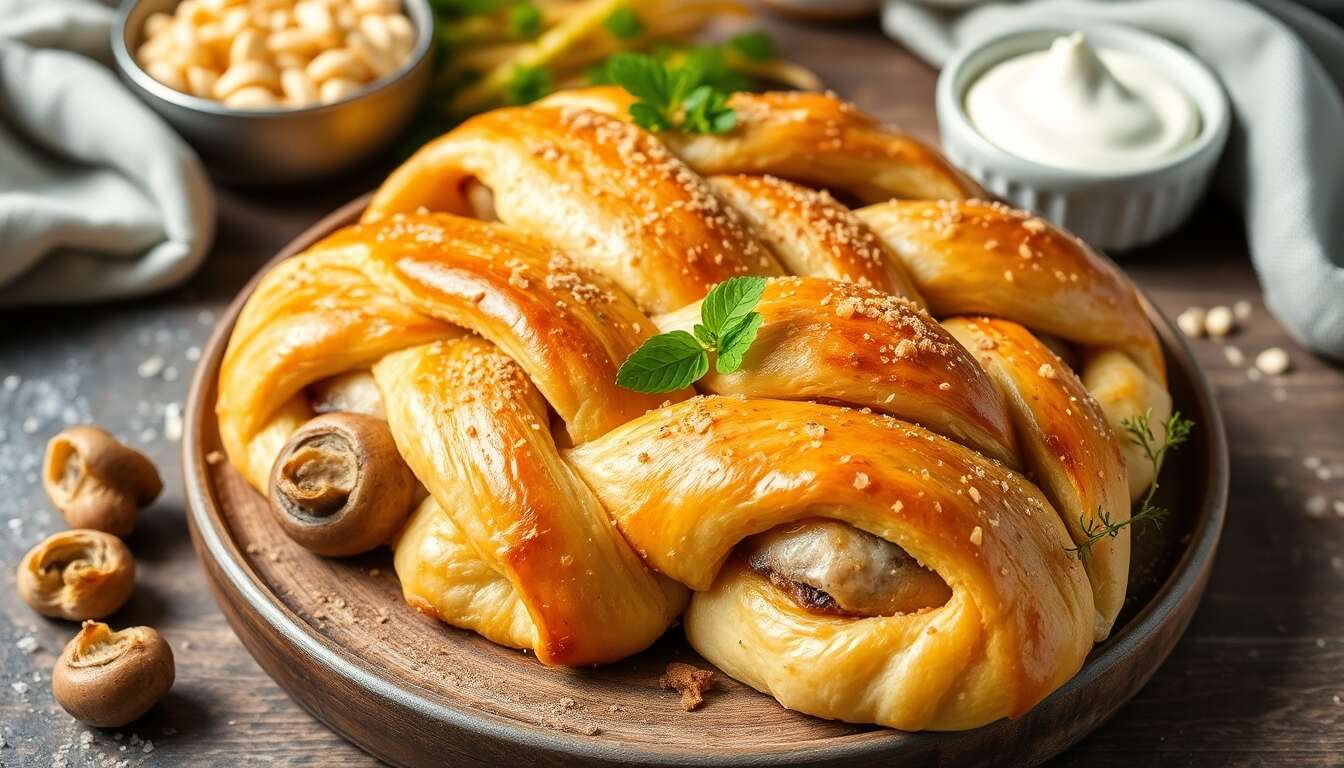 Tresse feuilletée végétalienne aux champignons