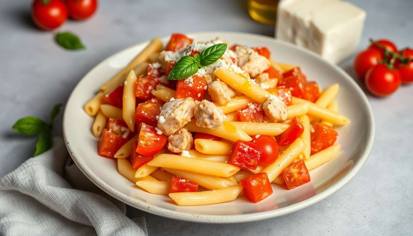 Pennes au poulet et tomates : recette savoureuse