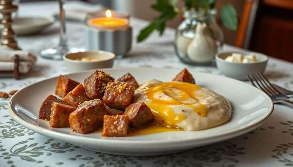 Cubes de viande au safran et purée d'ail : une recette gourmande