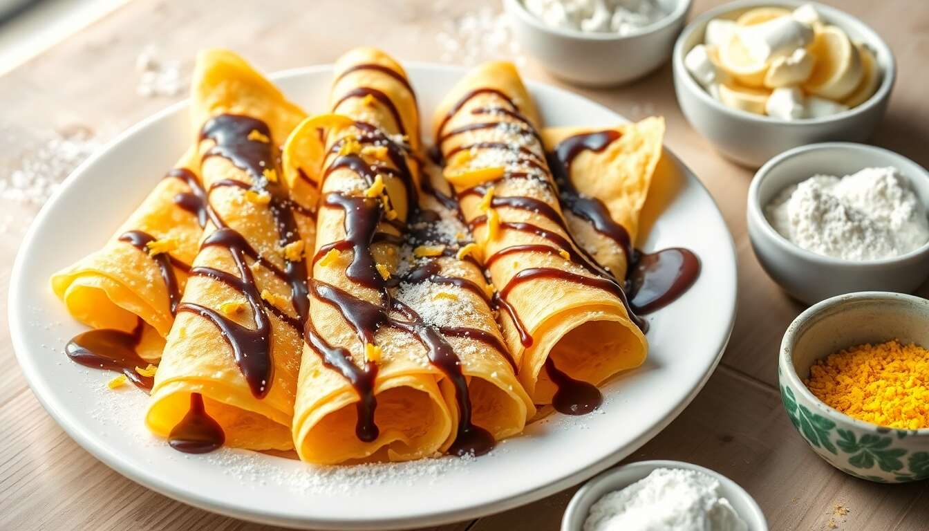 Crêpes aux agrumes : recette gourmande avec sauce chocolat