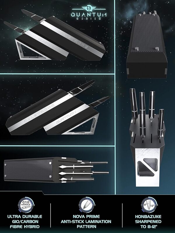 DALSTRONG Ensemble De Blocs De Couteau - 5 Pièces - Série Quantum 1 - Cuisine Américaine En Acier Au Carbone À Base De BD1N-VX - Couteau En Acier Au Carbone - Poignée Hybride G10 En Fibre De Carbone