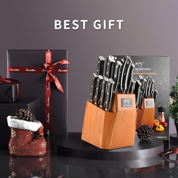 Couteau de cuisine Damas, 18pcs japonais professionnel cuisine Sharp ensemble de couteaux Damas bloc de couteaux bois ensemble de couteaux Damas, ensemble de couteaux japonais