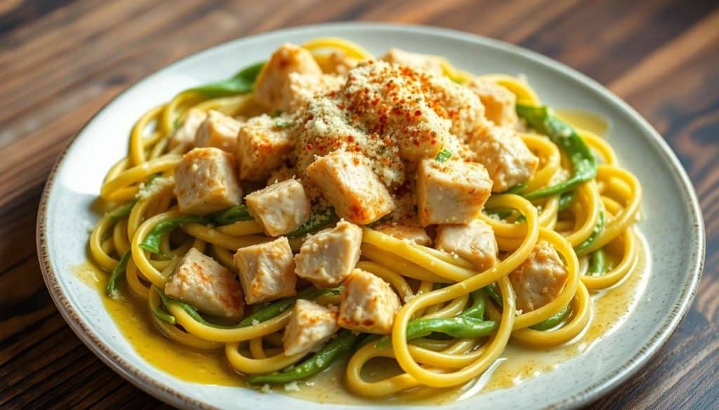 Gratin de poulet aux tagliatelles vertes : recette gourmande