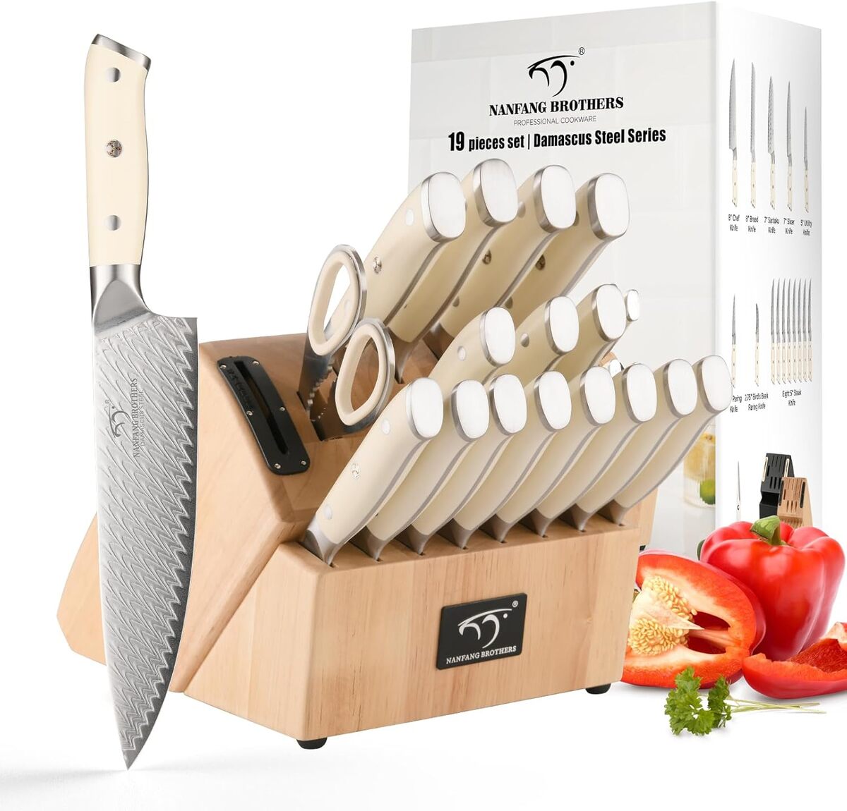 Test de l'ensemble de couteaux NANFANG BROTHERS en acier damassé