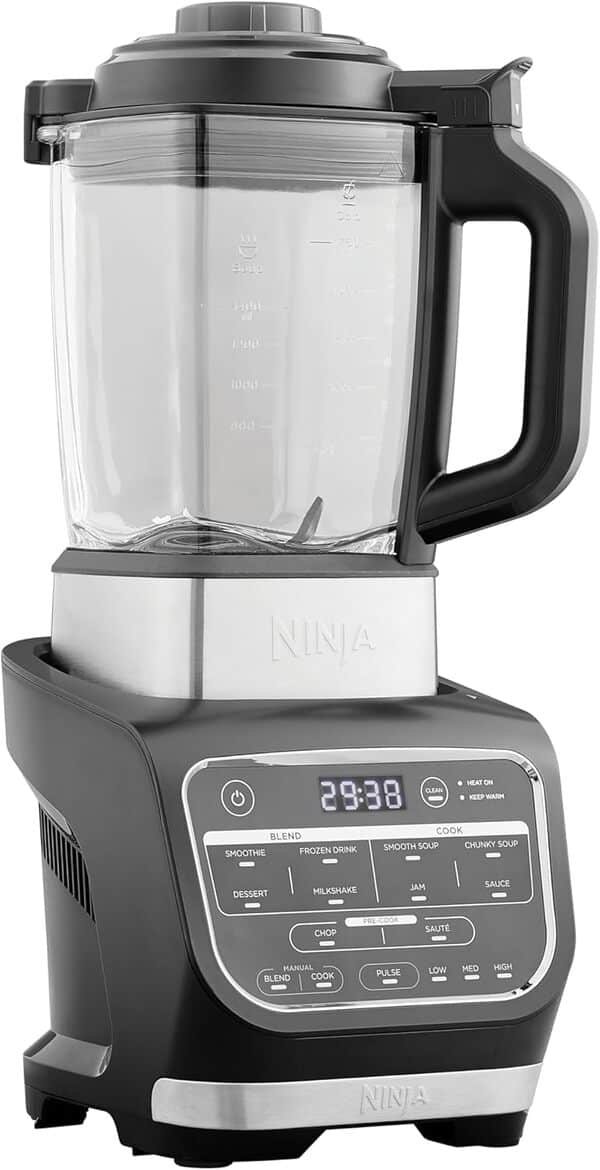 Ninja Foodi Mixeur et Soupe, 10 Programmes Auto-iQ, Verre 1.7L, Mixeur Chaud et Froid, Elément Chauffant Intégré, Programme de Nettoyage et Brosse, 1000W, Noir HB150EU