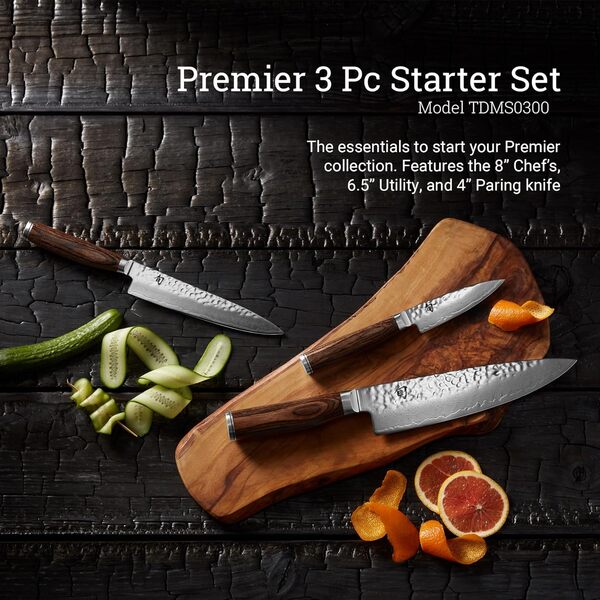 Shun Premier Couteau de Cuisine Starter Set, 3 pièces, paring, Utilitaire et Couteau de Chef, tdms0300 Argent 3 pièces Set