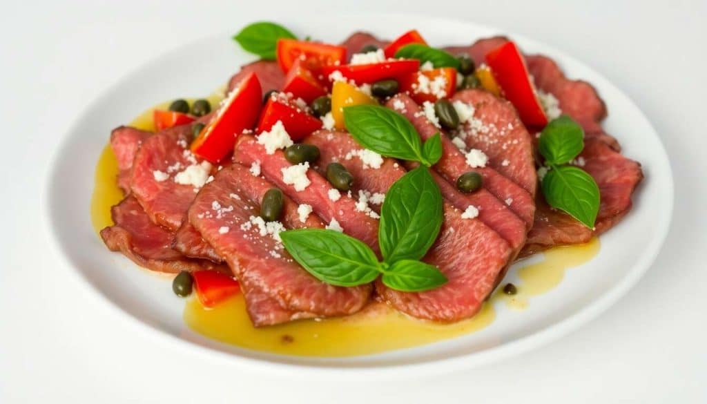 Recette facile : carpaccio de boeuf aux poivrons marinés