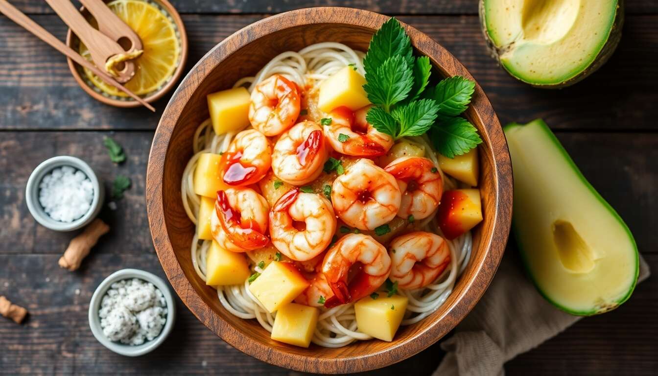 Salade chinoise aux crevettes et ananas : recette exotique facile