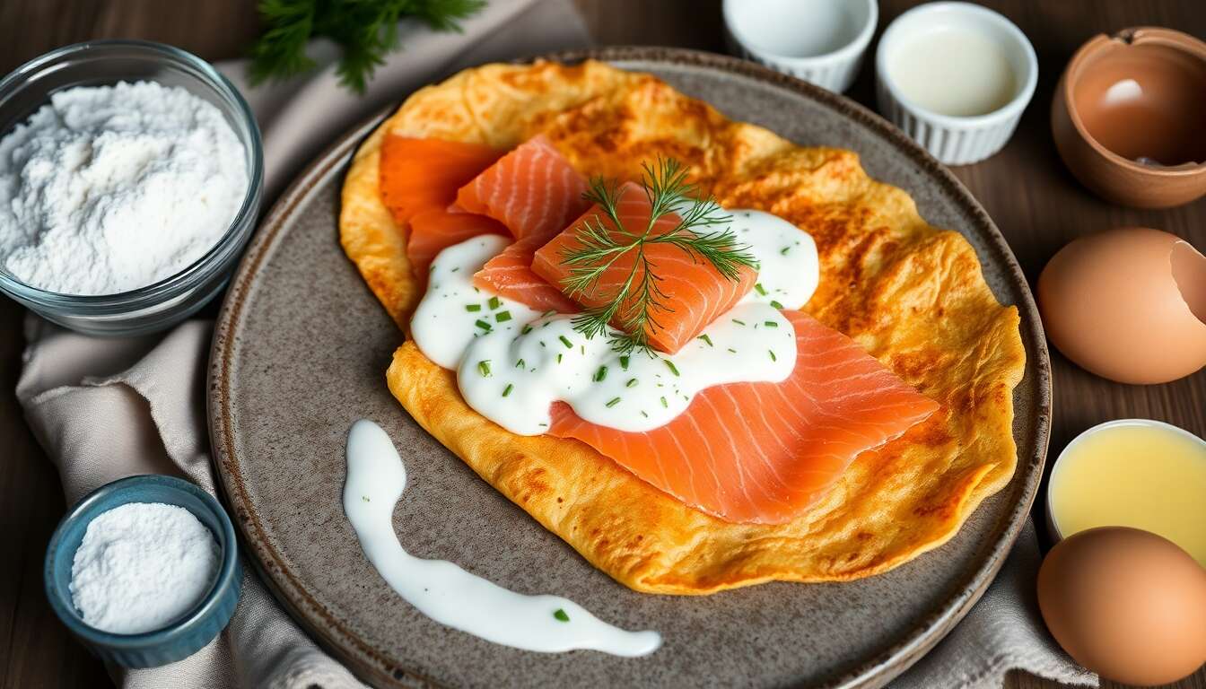 Crêpe de saumon à la sauce au fromage bleu : recette savoureuse
