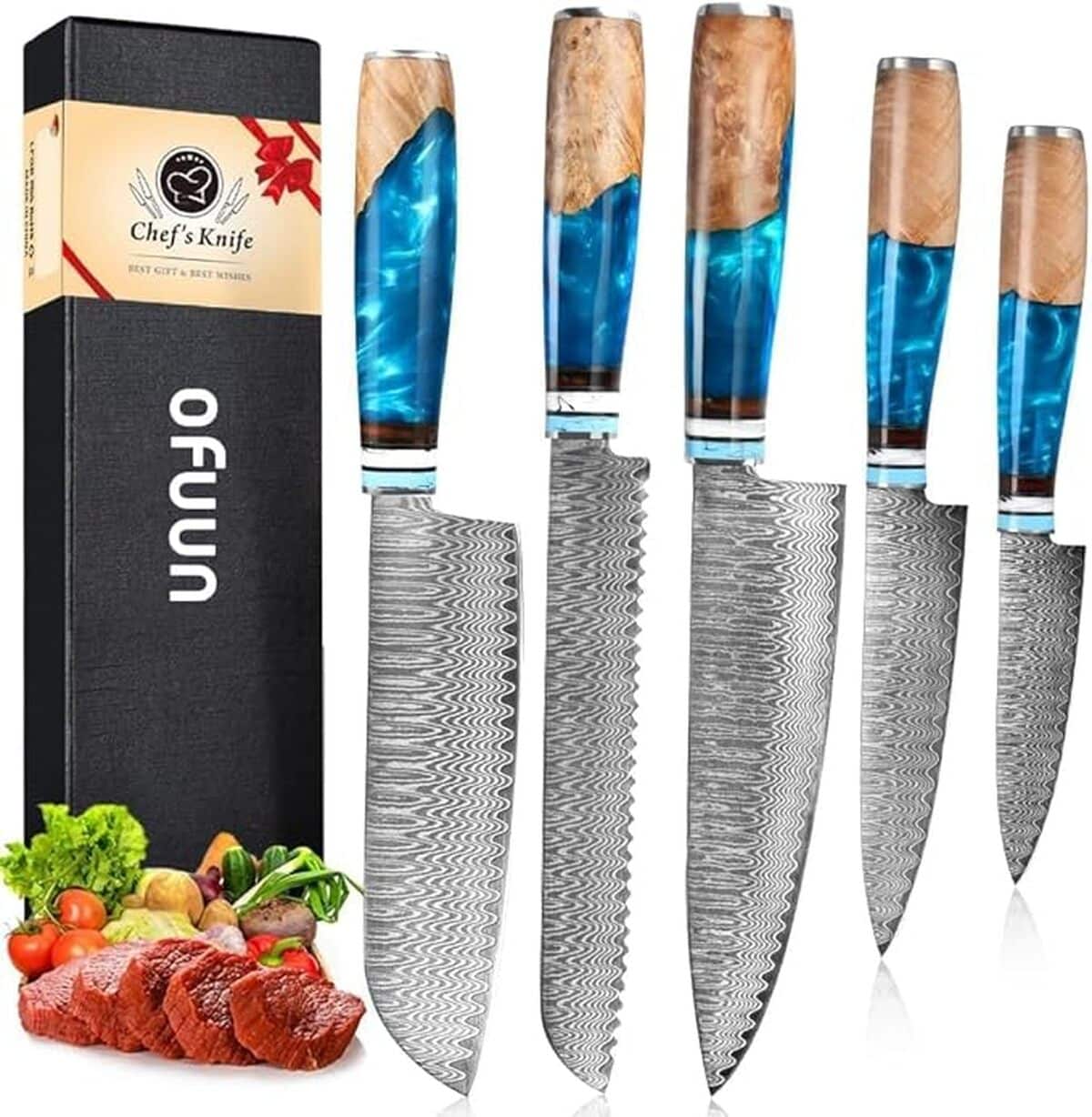 Test de couteaux japonais : l'efficacité du set oFuun 5pcs damas