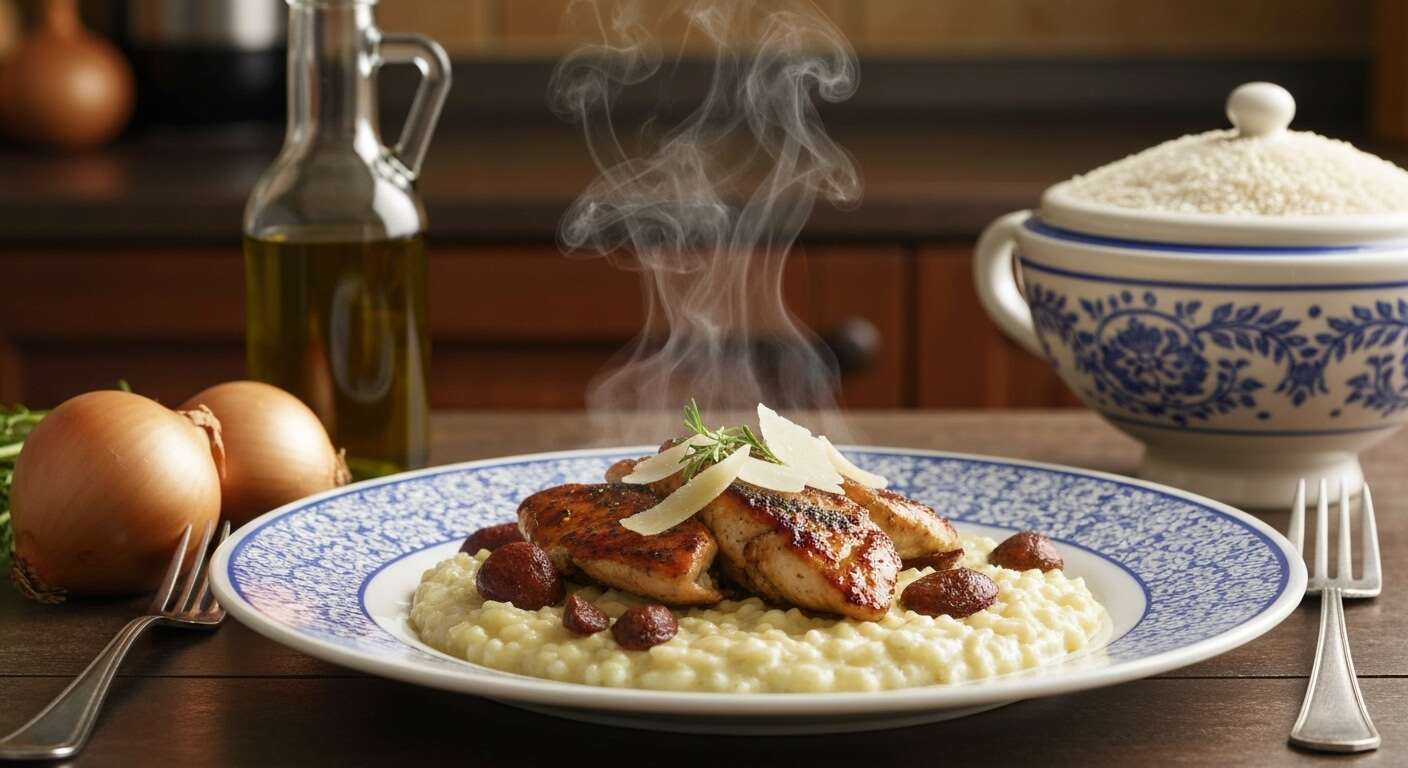 Sauté de volaille aux marrons et risotto au potimarron par Cyril Lignac