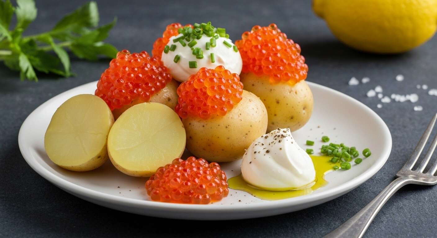 Salade de pommes de terre rattes aux œufs de saumon : recette gourmande