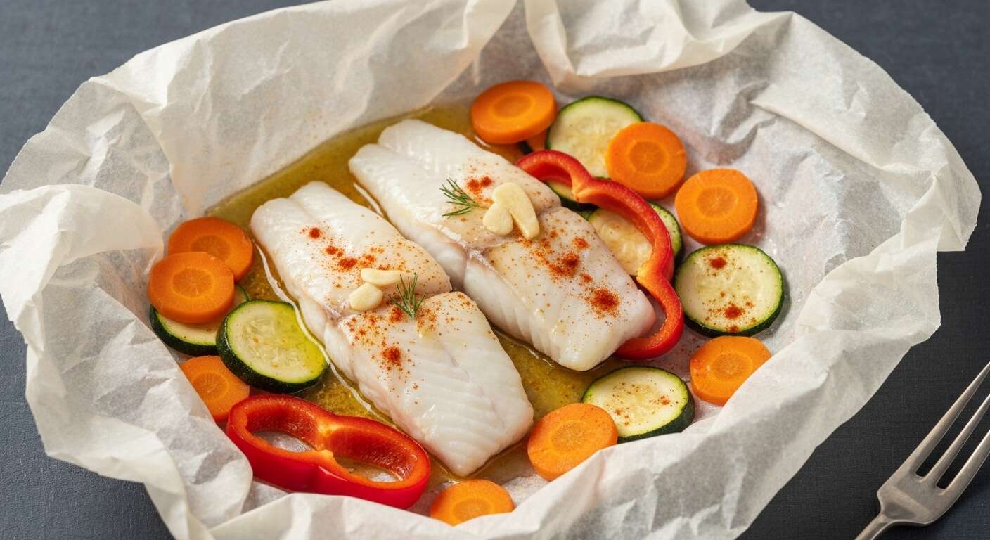 Papillote de poisson au miel et légumes croquants par Cyril Lignac