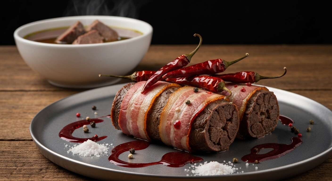 Langue de bœuf lardée : recette savoureuse en sauce piquante