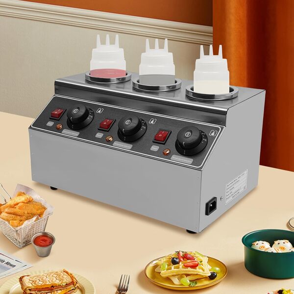 Chauffe-sauce électrique 240 W - 3 bouteilles de sauces - Garde au chaud - Beurre de chocolat - Sauces au fromage - Température réglable - Thermostat pour garder les sauces au chaud