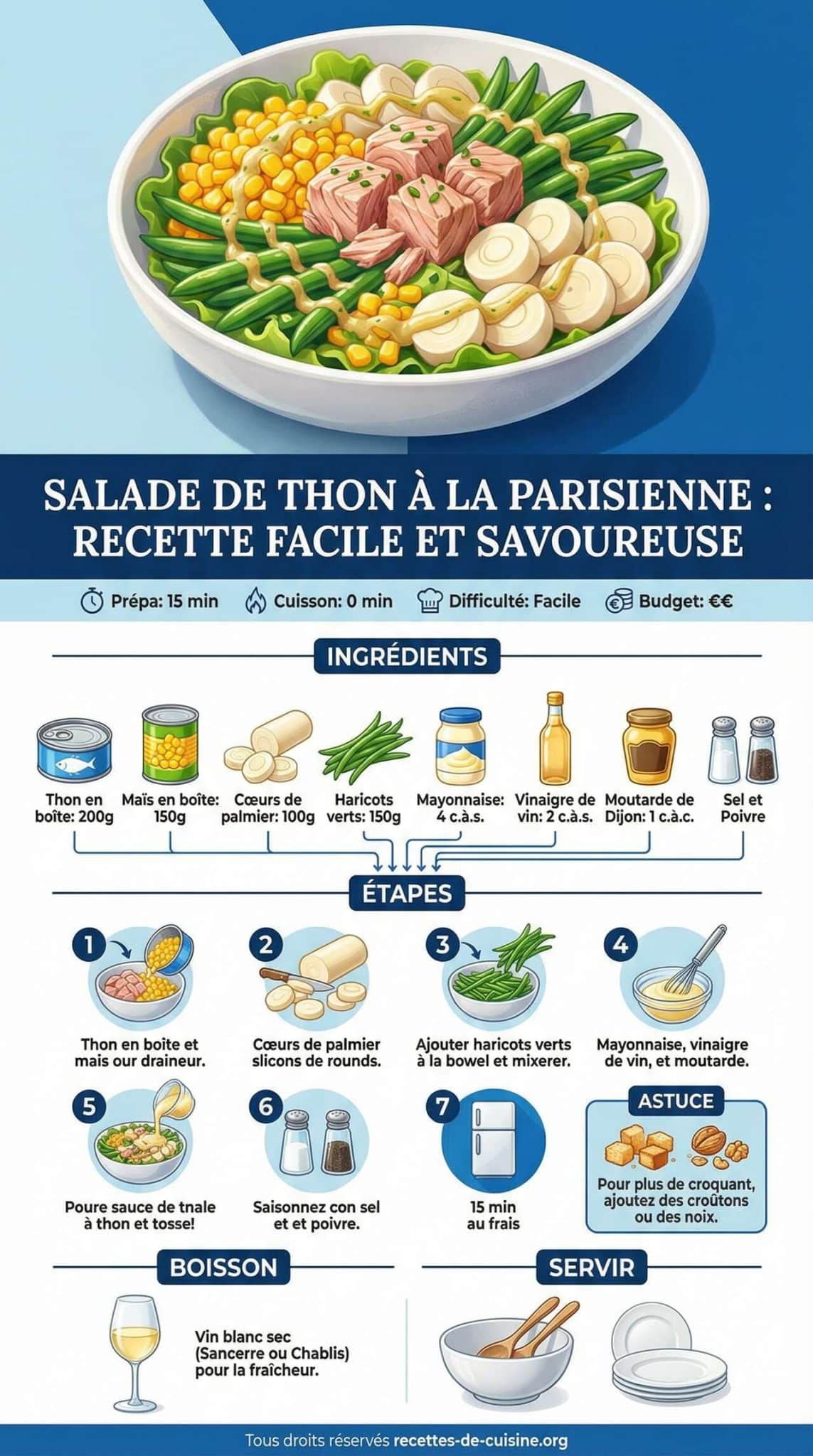 infographie de la recette Salade de Thon &agrave; la Parisienne : recette Facile et Savoureuse