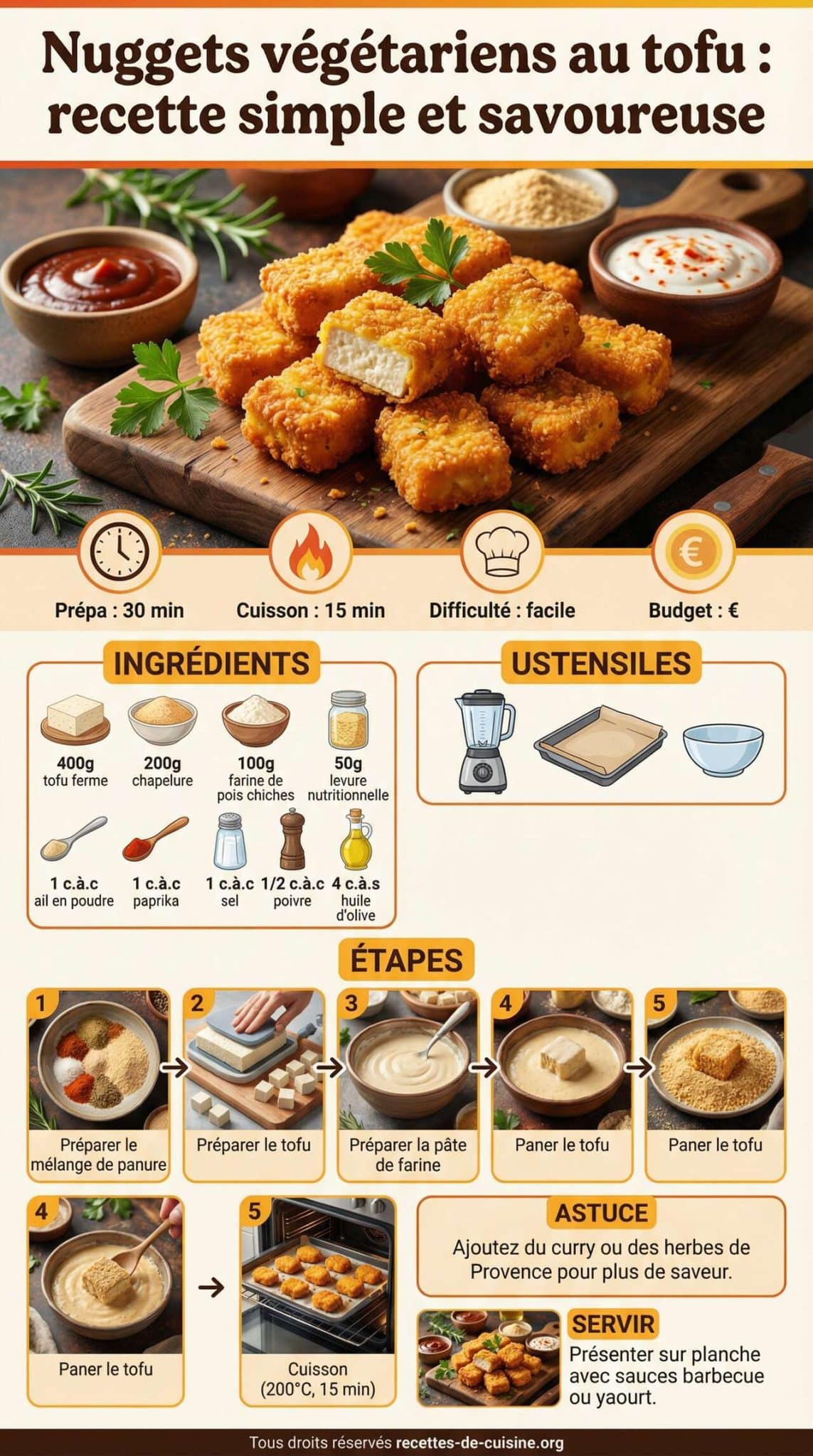 Infographie de la recette Nuggets végétariens au tofu : recette simple et savoureuse Infographie de la recette Nuggets végétariens au tofu : recette simple et savoureuse