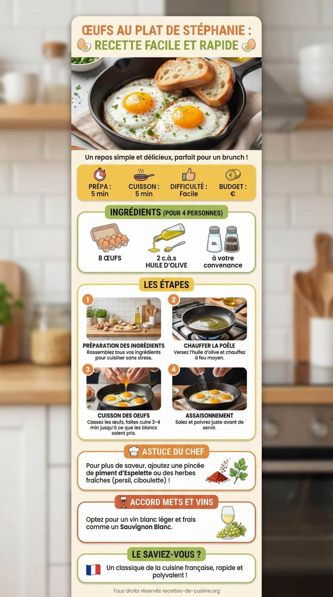 Infographie de la recette Oeufs au plat de St&eacute;phanie : recette facile et rapide