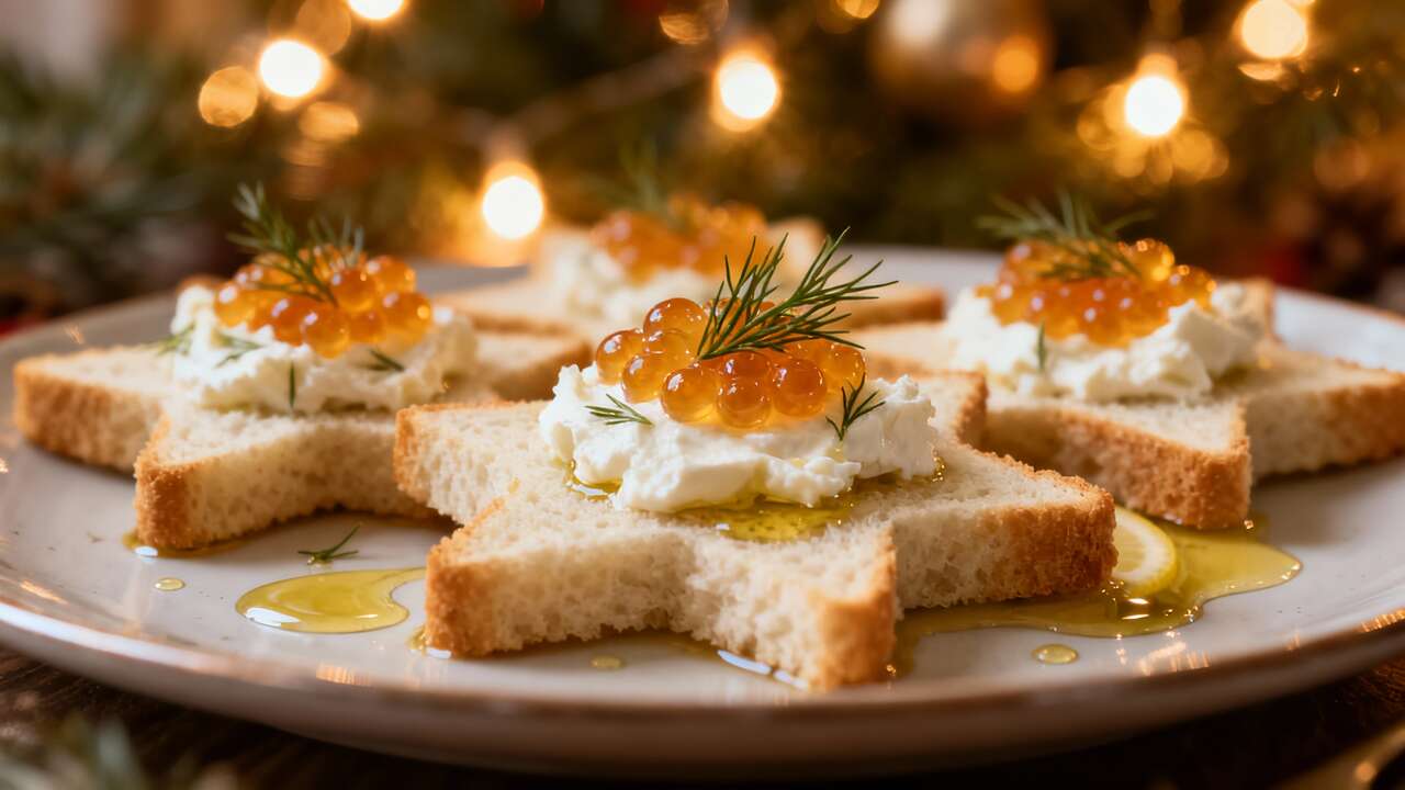 Toasts de Noël Étoilés aux Œufs de Poisson