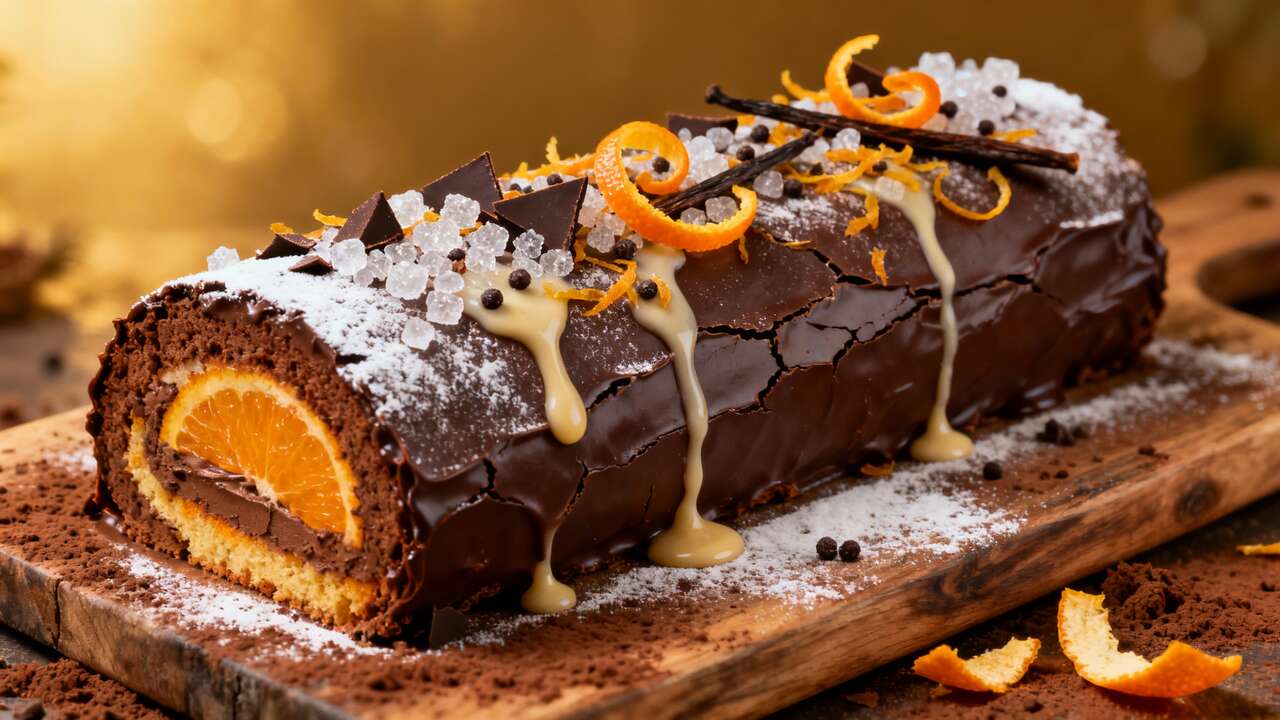 Bûche de Noël à l'orange et chocolat noir : recette gourmande