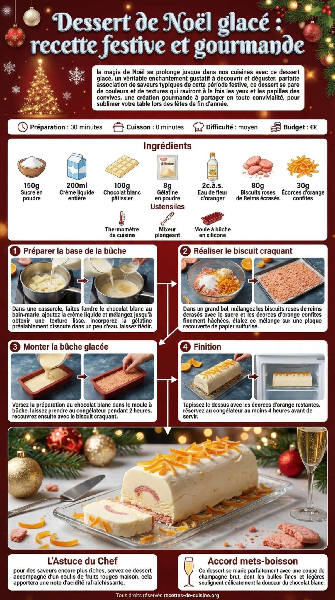 Infographie de la recette Dessert de No&euml;l glac&eacute; : recette festive et gourmande