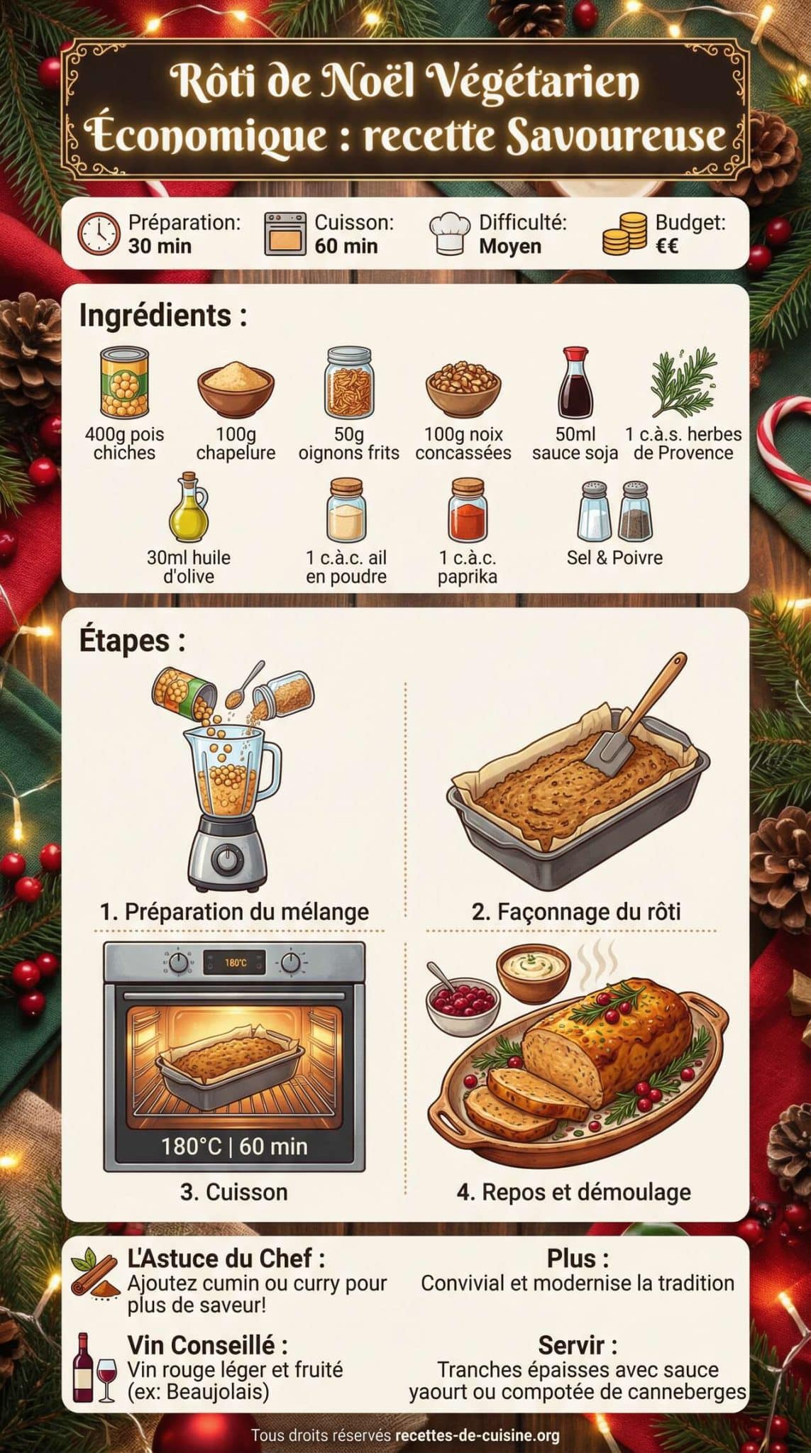 Fiche recette R&ocirc;ti de No&euml;l V&eacute;g&eacute;tarien &Eacute;conomique : recette Savoureuse