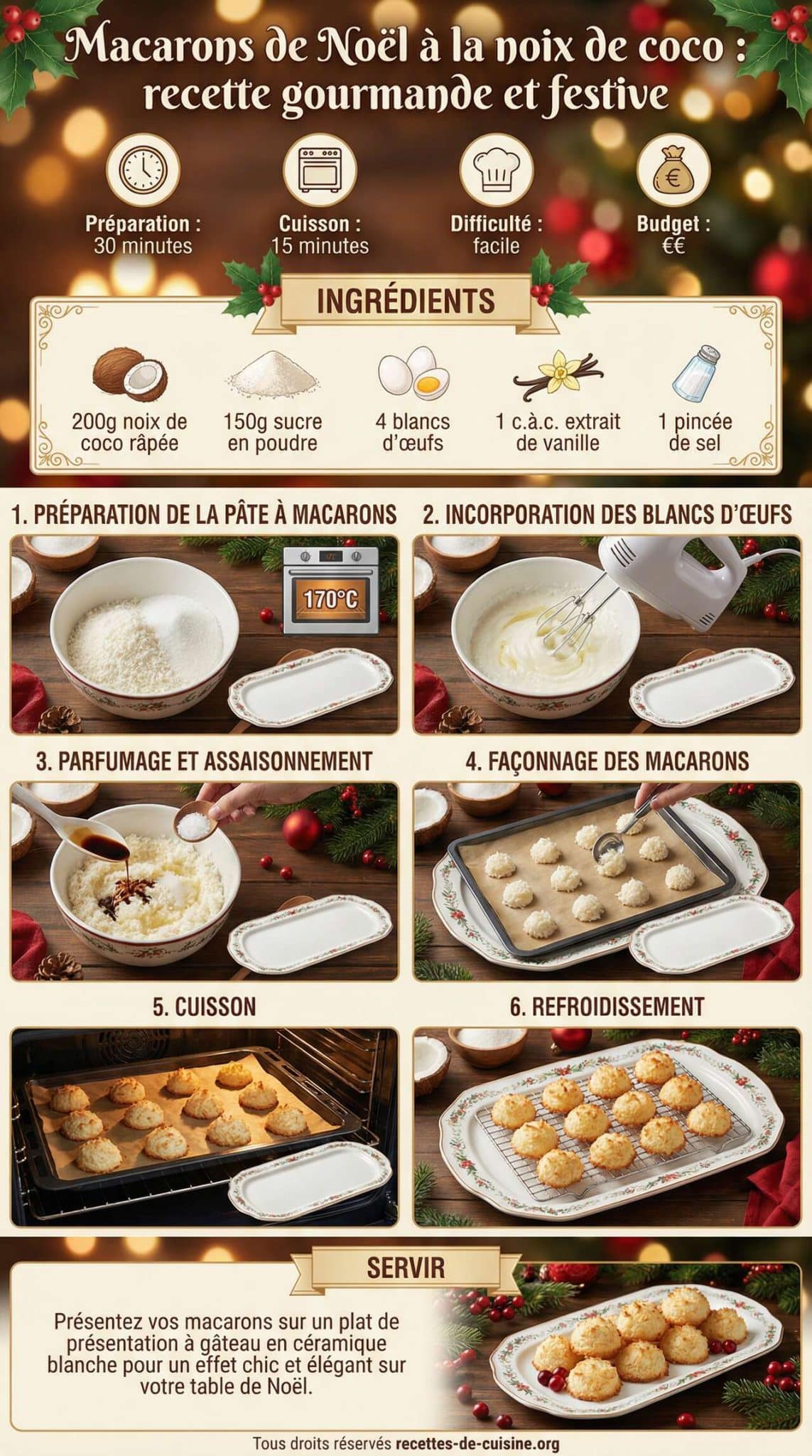 Fiche recette Macarons de No&euml;l &agrave; la noix de coco : recette gourmande et festive