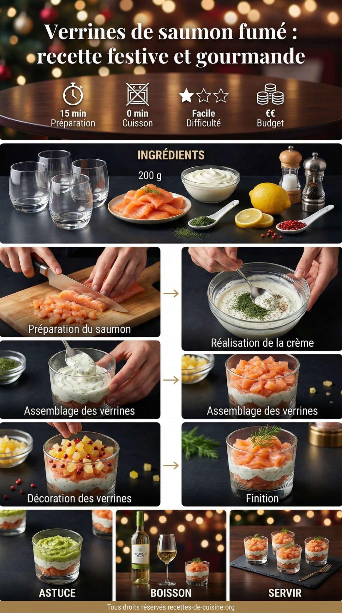 Fiche recette Verrines de saumon fum&eacute; : recette festive et gourmande