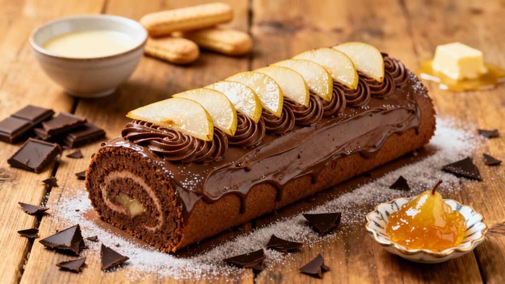 Bûche au chocolat et aux poires rapide : recette gourmande en 30 min