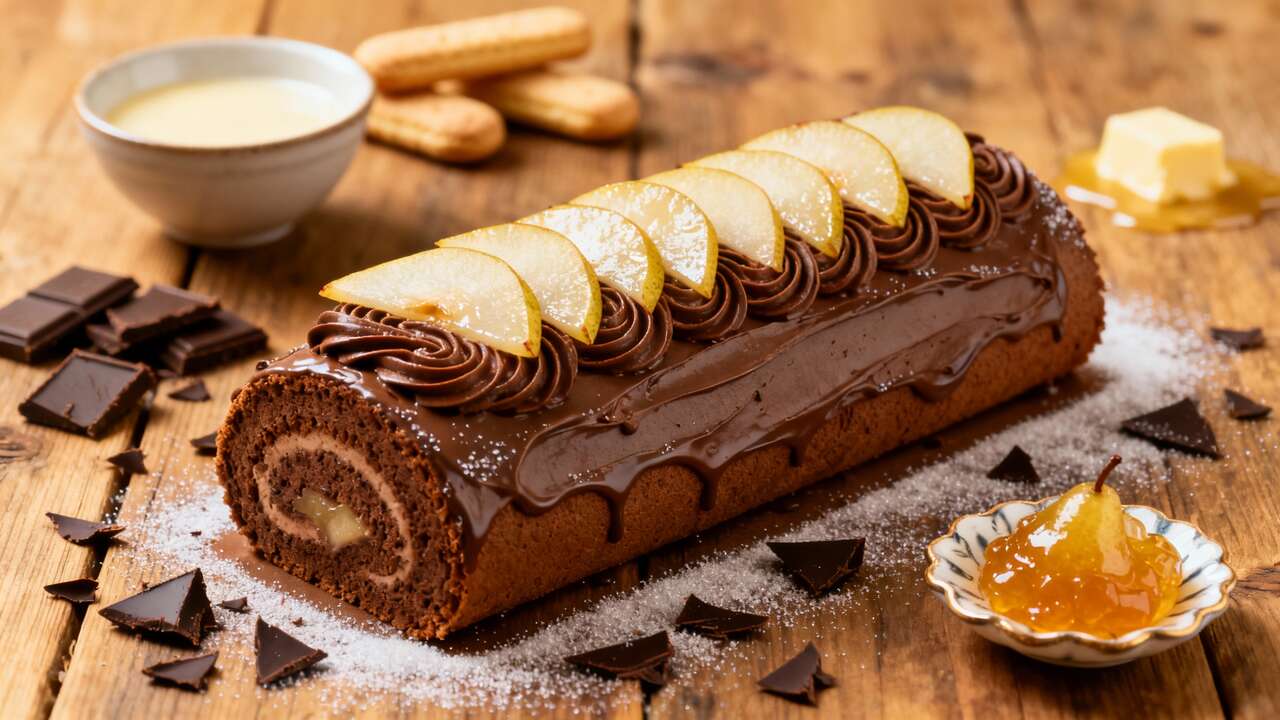 Bûche au chocolat et aux poires rapide : recette gourmande en 30 min