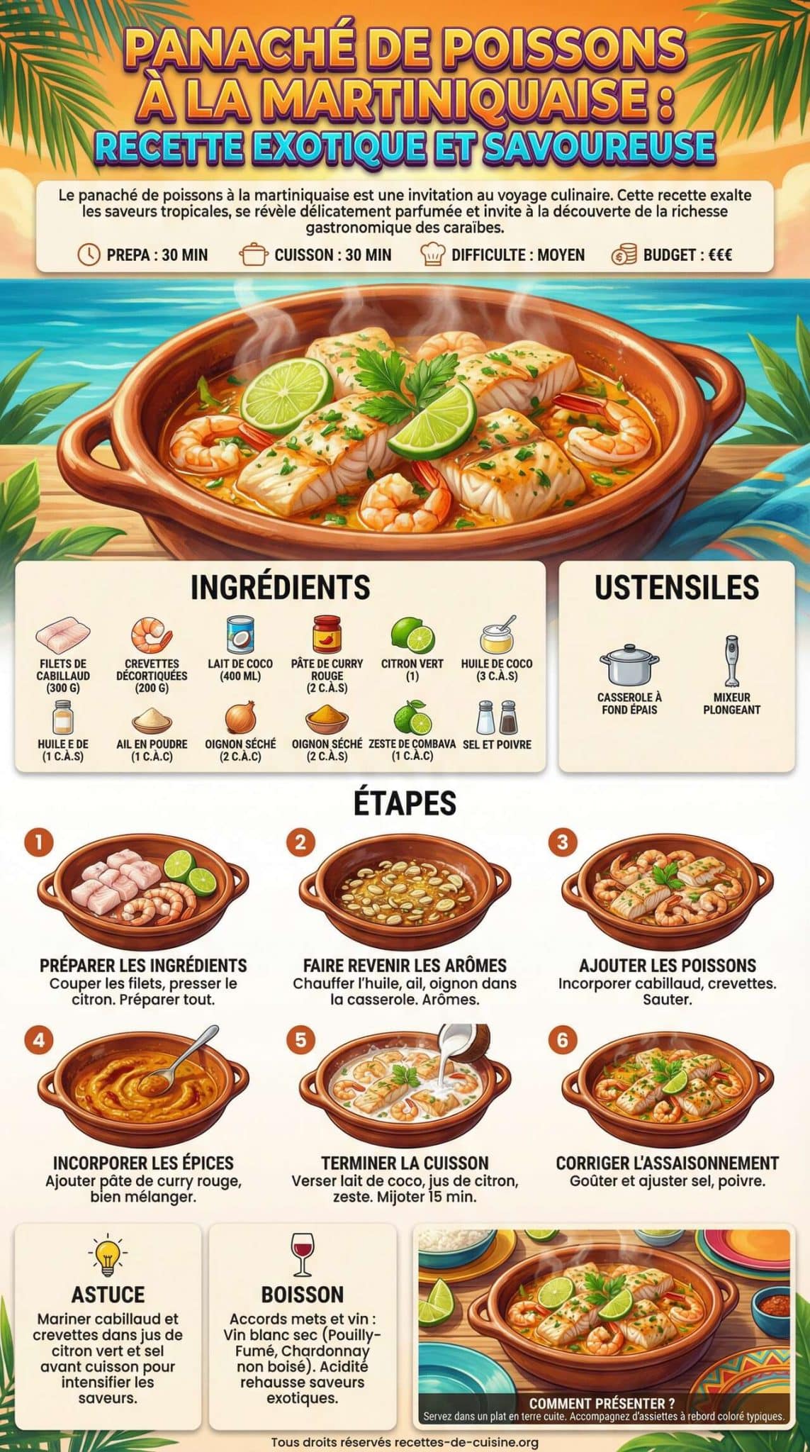 Fiche recette Panach&eacute; de poissons &agrave; la martiniquaise : recette exotique et savoureuse