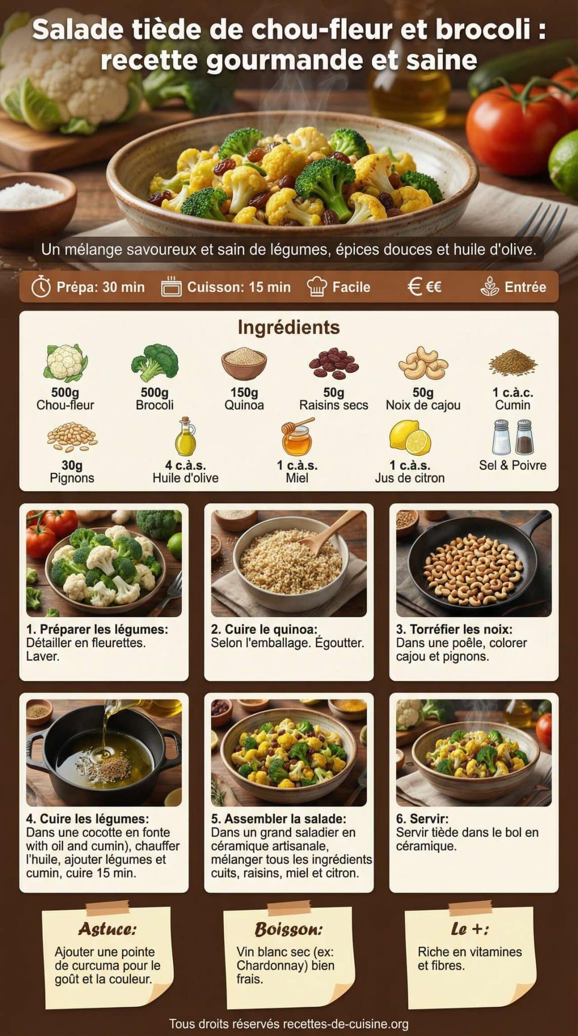 Fiche recette Salade ti&egrave;de de chou-fleur et brocoli : recette gourmande et saine